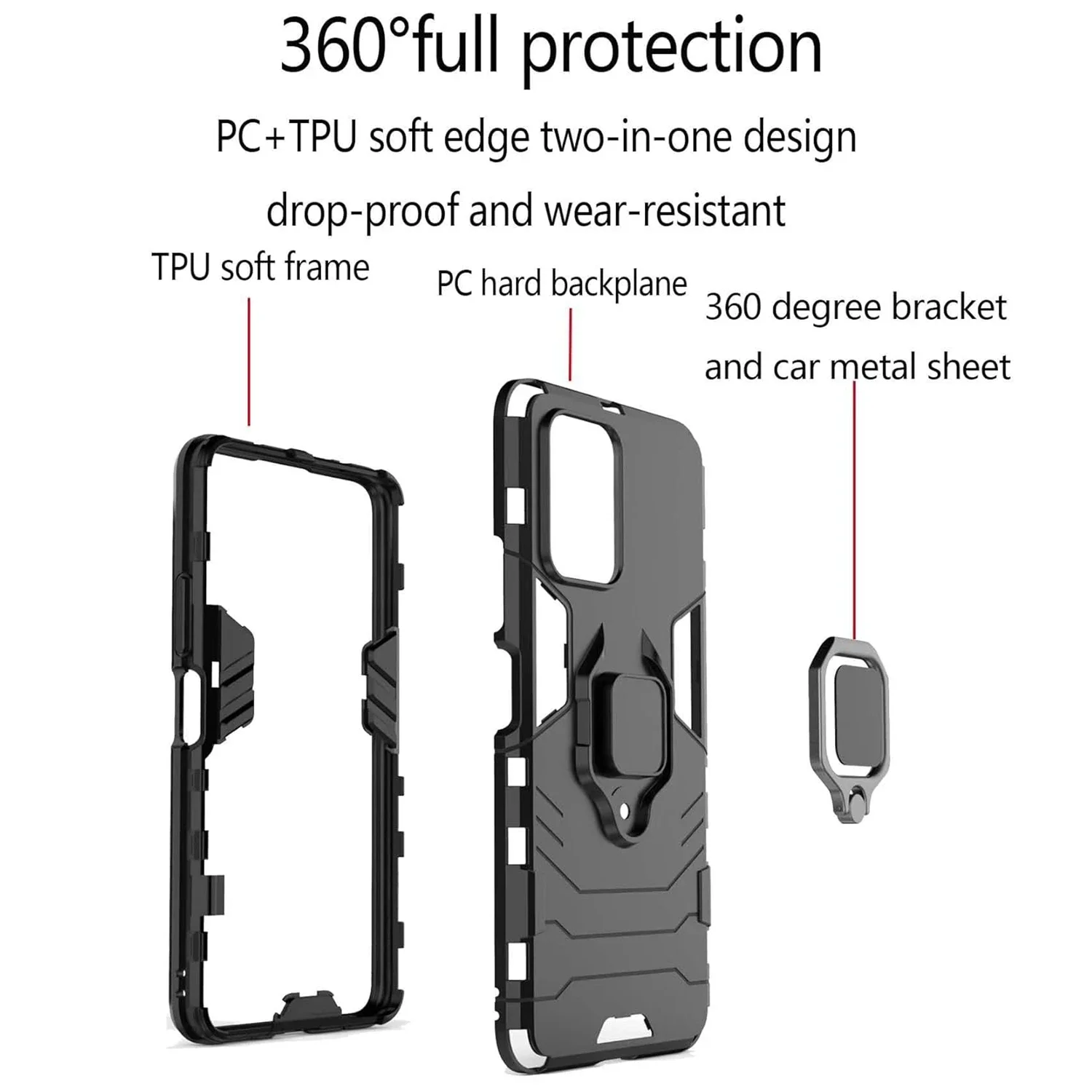 Kickstand Phone Case with Ring Magnetic Bracket and Durable Shell