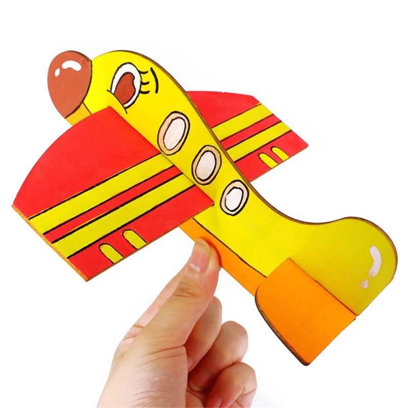 어린이 DIY 빈 나무 퍼즐 항공기 모형 장난감, 재미있는 게임 그림 그래피티 공예, 어린이 장난감, 2 개/세트