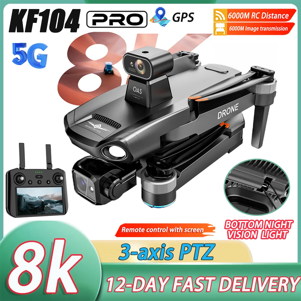 Drone KF104 MAX2 Con Cámara 4K Y Cardán De 3 Ejes – Control Remoto Con Pantalla De 5.5″, Evitación 360°, 40 Min De Vuelo, 3 Baterías