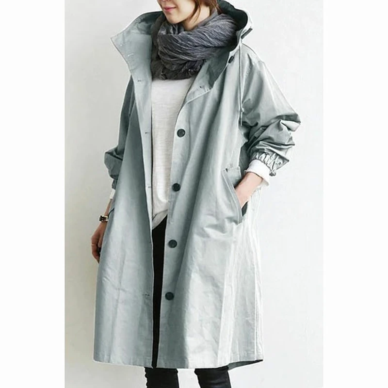 Womens Lenght Hooded Cardigan Coat Winter Windproof Overcoat Wild Elegant Windbreaker Jacket Coat Outwear