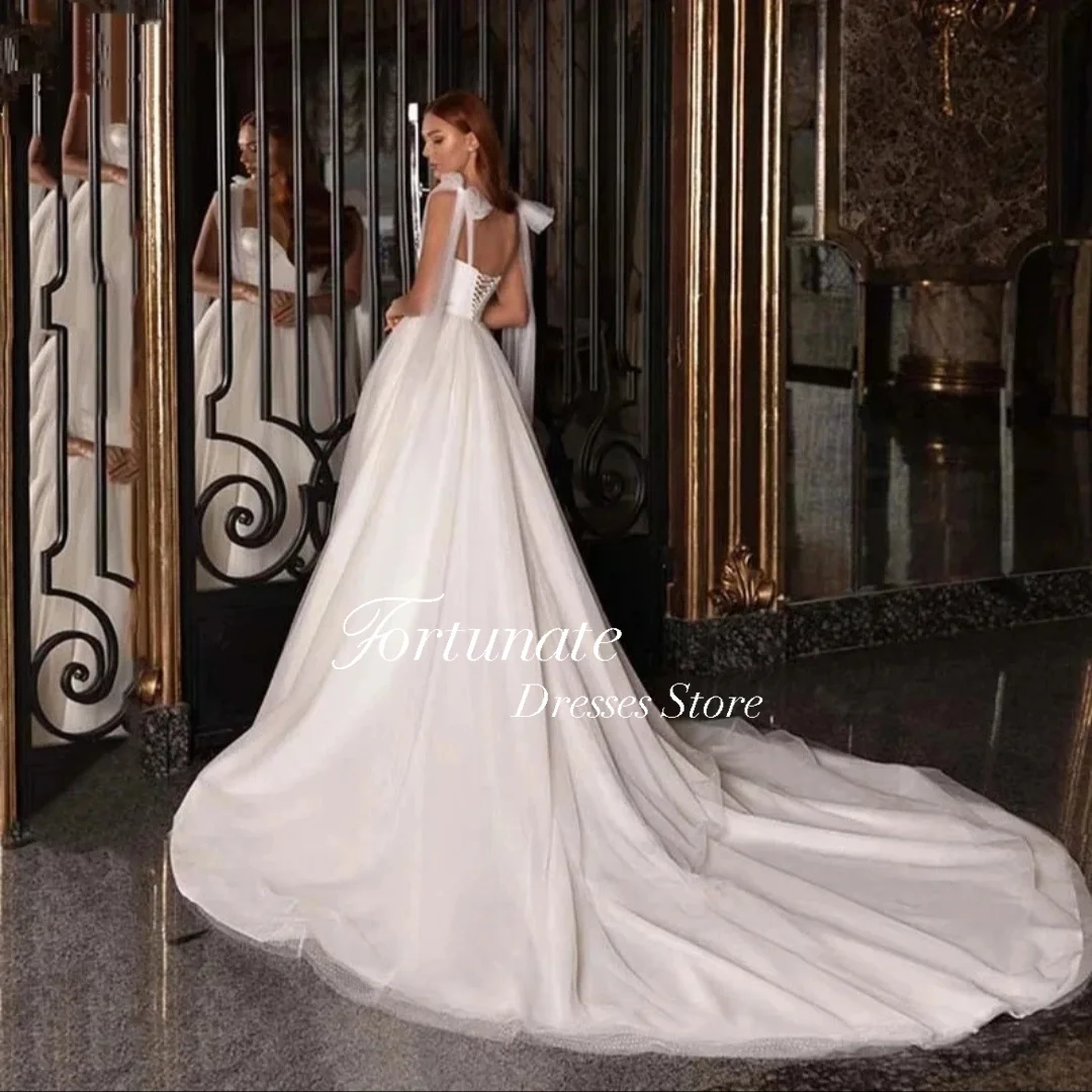 Sirene Elegant Spaghetti Straps Ribbons Sweetheart Tulle Wedding Dress Princess Backless Lace Up Floor Length Satin Bridal Gowns