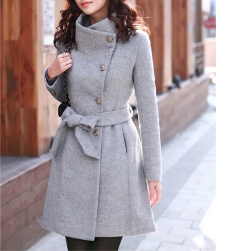 Women  New Fashion Lapel Wool Coat Ladies Autumn Winter Manteau Femme Overcoat Cotton Mixing High Quality Long Slim Coats
