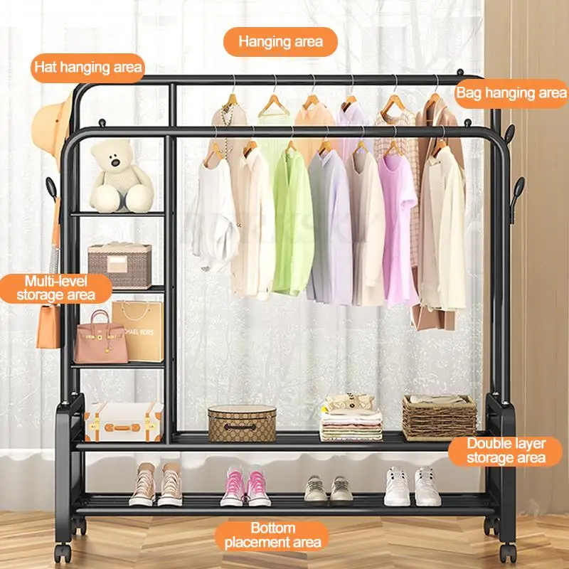Hanger Furniture Metal Clothes Rack Coat Clothing Rack Wardrobe System Stand Hangers For Room Clothes Shelf Storage Wall Shelves