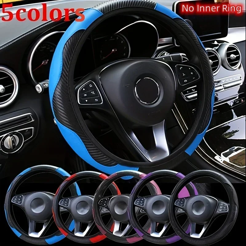Deluxe Breathable Anti-Slip PU Leather Steering Wheel Cover with Carbon Fiber Design