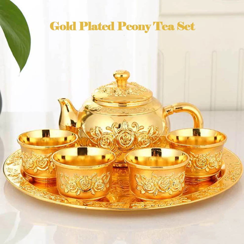 7pc Ceramic GOLD DRAGON Chinese Tea Set Teapot strainer 6 Cups in gift box 