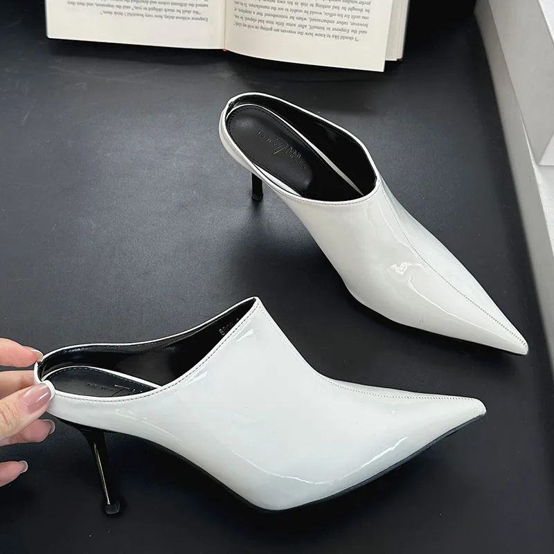 Red Footwear Slip On Women Stiletto Heels Shoes Mules Female Slides Fashion Pointed Toe Party Wedding Ladies High Heels Shoes 3