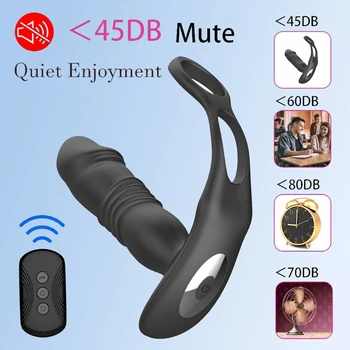 Thrusting Prostate Massager 3 in 1 Anal Vibrator Stimulator Delay Ejaculation Lock Ring Anal Butt Plug  Dildos Sex Toys for Men 4