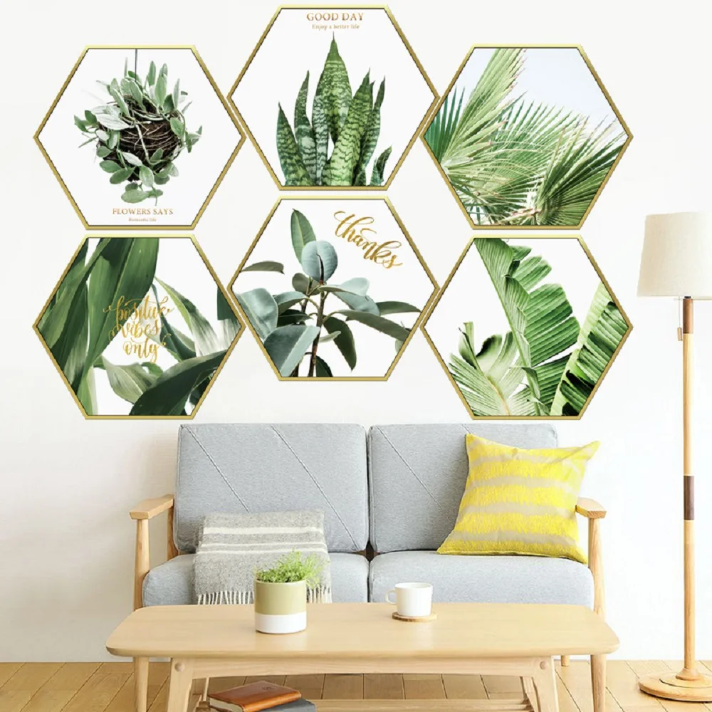 Tropical Green Leaves Wall Stickers For Bedroom Living Room Sofa Tv
