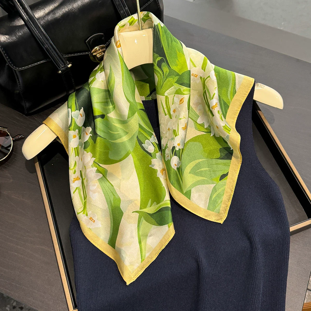 100% Pure Silk Floral Square Scarf Women Neck Hair Bandana