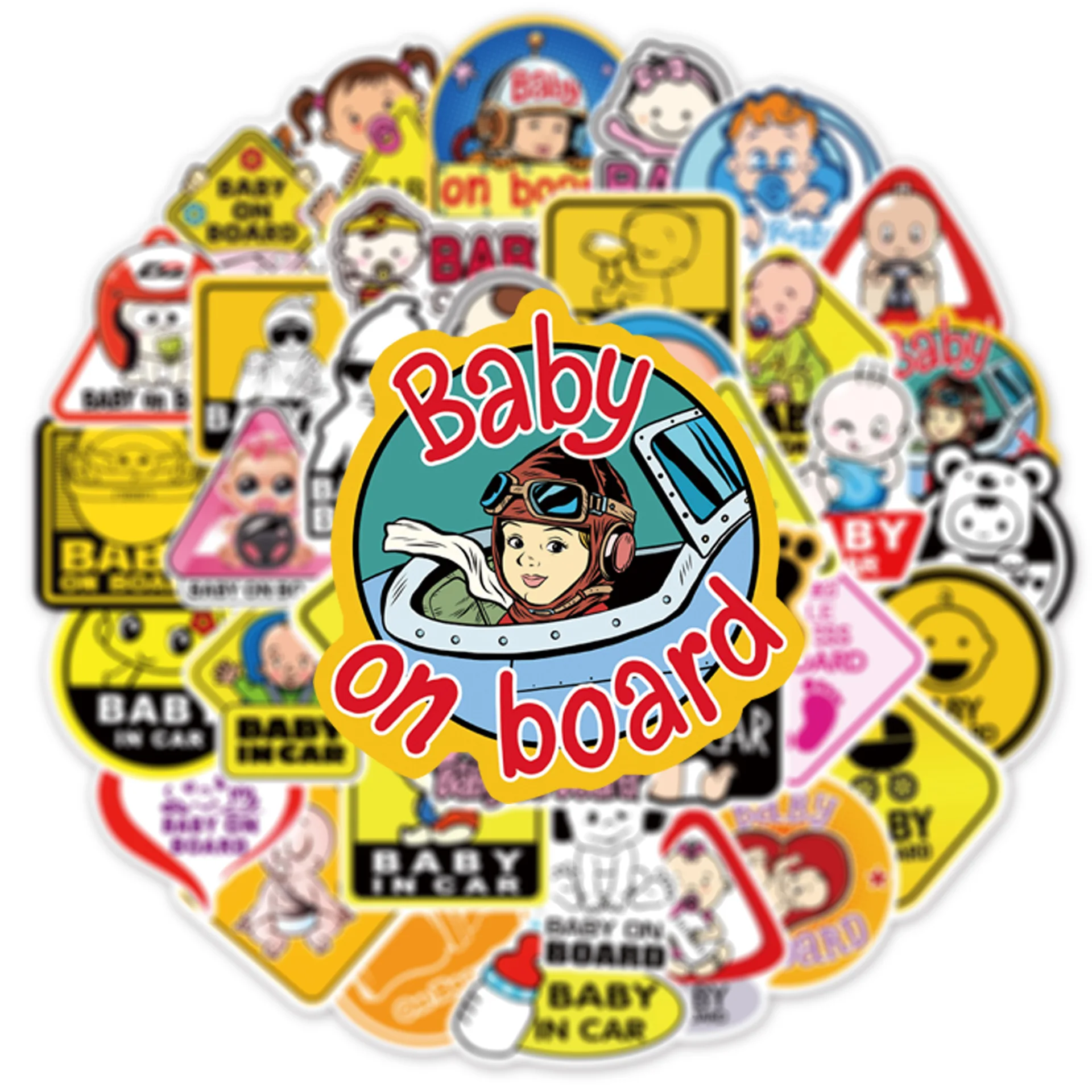 50Pcs Baby on Board 경고 슬로건 귀여운 장식 낙서 스티커 자동차 유모차 안티 PVC 스티커