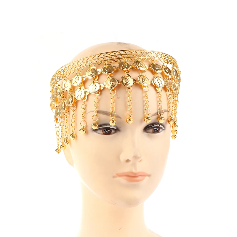 Women\'s indian Egypt queen belly dance coins gold head chain hair  accessories one piece- Material : AlloyContent : Only one piece head chain