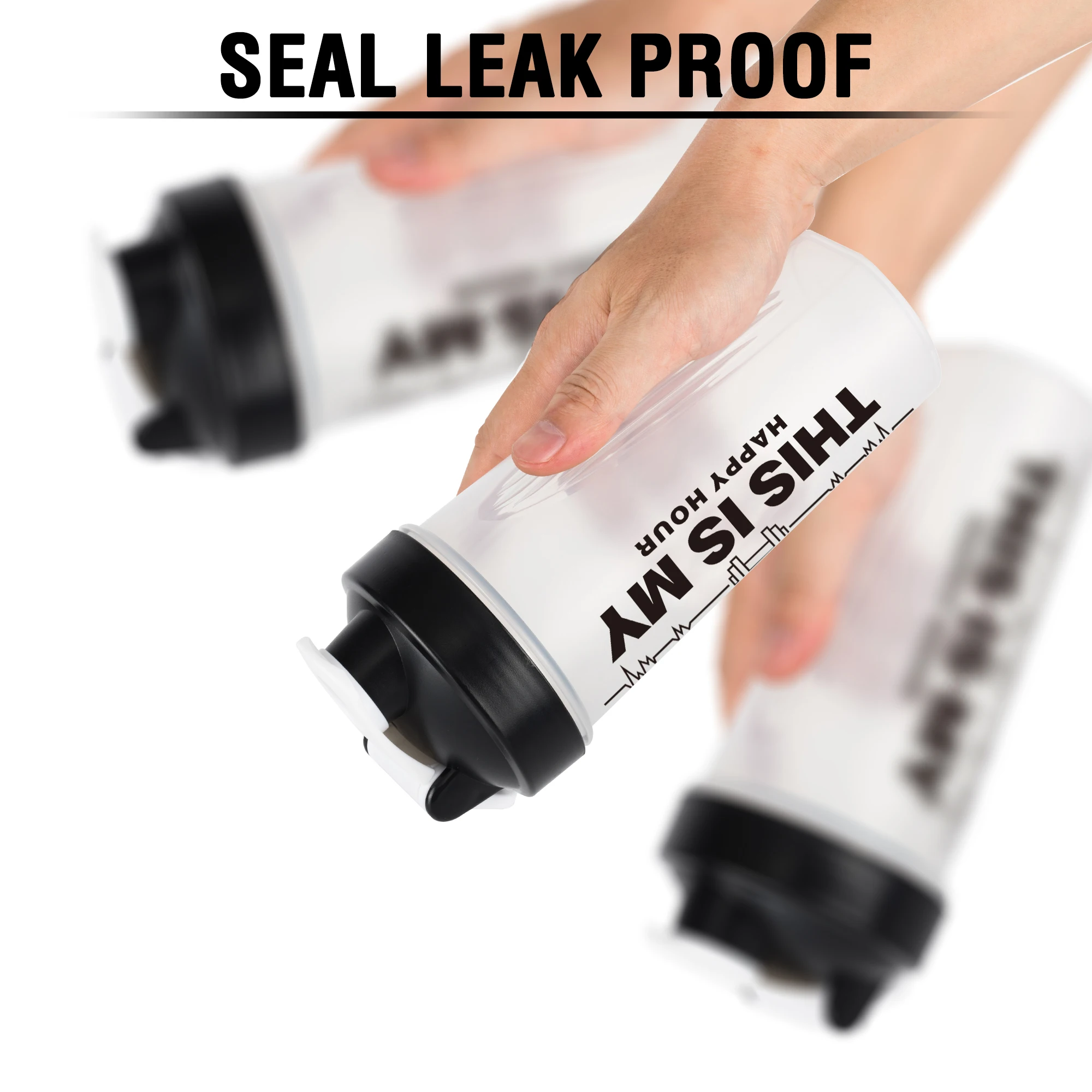 Shaker Bottle-20oz Protein Supplements Mixes Drink Cup with Blender Ball Motivation 600ml Clear Measure Leak Proof for Gym Sport