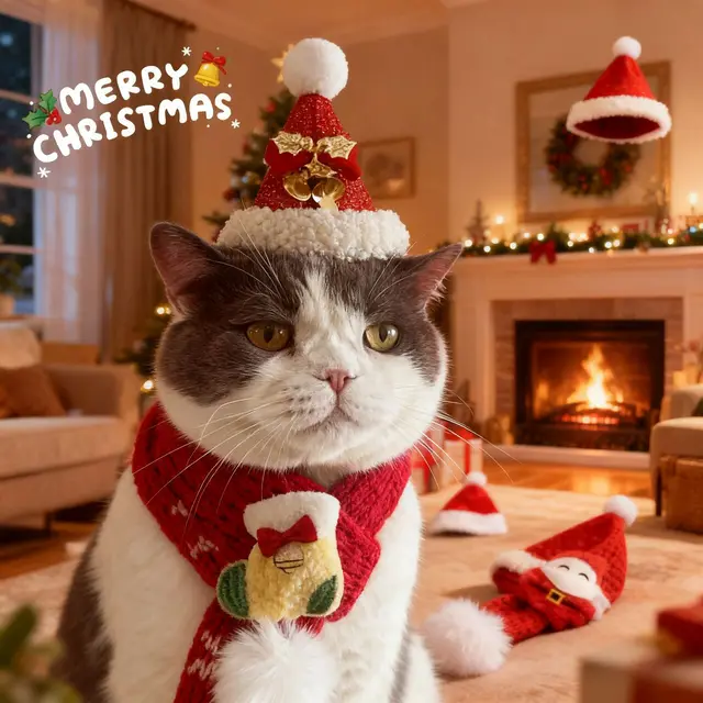 Christmas Cat Hat Cat Knitted Scarf Set Soft Winter Christmas Soft Santa Claus Costume Scarf For Dog Cats Pet Xmas Cat Supplies
