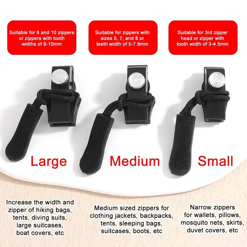 Zipper Repair Kit Removable Replacement Bad Buckle Instant Zipper Puller S/M/L 3 Different Size DIY Sewing Tools 2/6pcs