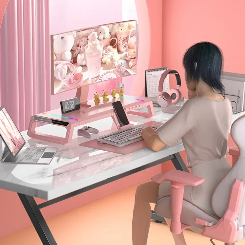 Hot Computer Monitor Stand with USB Pink Laptop Table with Drawer Multifunctional Tablet Stand for Girls Height Adjustable