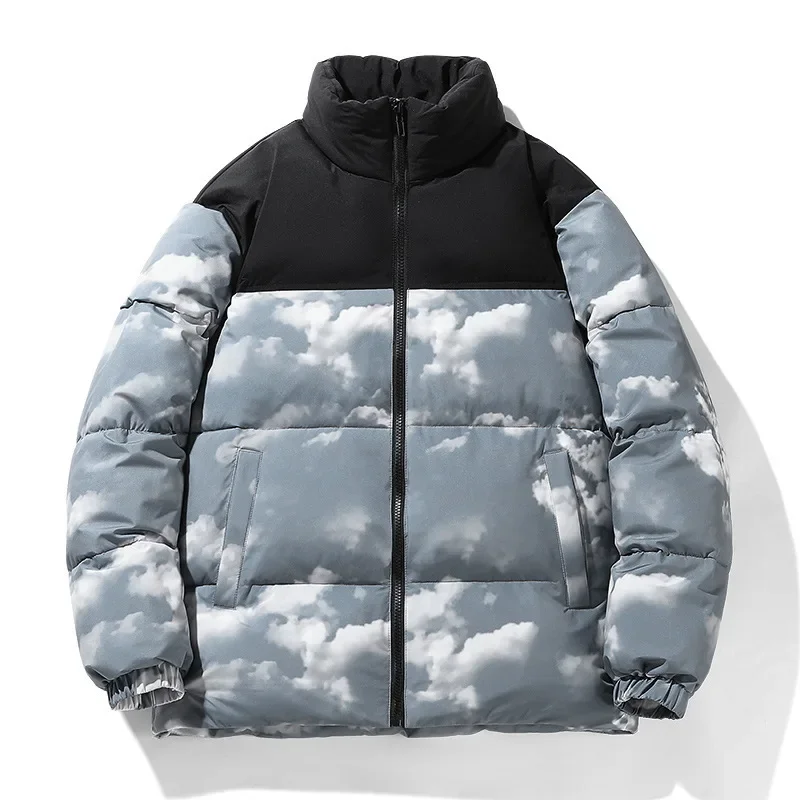 New Winter Down Coat Men's White Duck Plaid Trendy Couple Thickened Jacket Women's Fashion Color Block Stand Collar