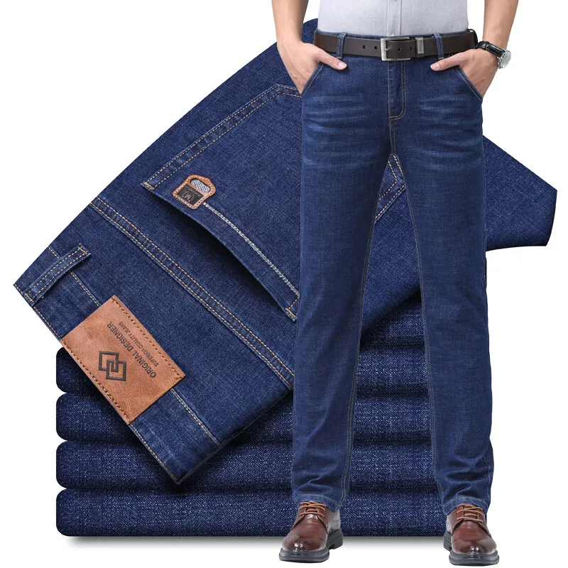 Fashion European American Style Stretch Men Jeans Luxury Men's Denim Pants Slim Straight Deep Blue Gentleman Size 28-38 Slacks 4
