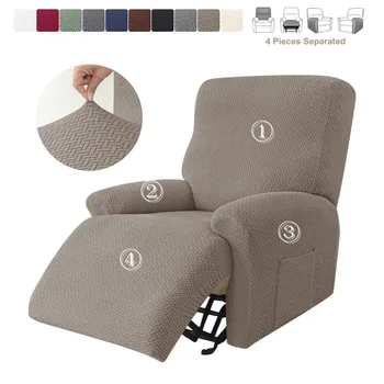 Copridivano reclinabile elastico jacquard da 4 pezzi per soggiorno Fodere per poltrona all-inclusive con tasca laterale Fodera per lettino relax 1