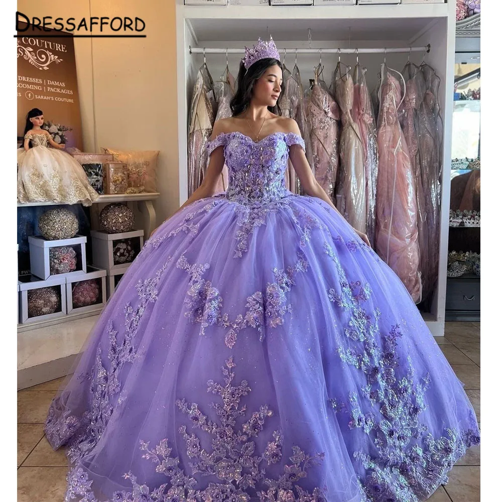 

Lilac Princess Quinceanera Dresses Ball Gown 2023 Lace Appliques Sweet 16 Dress Vestidos De 15 Años Prom