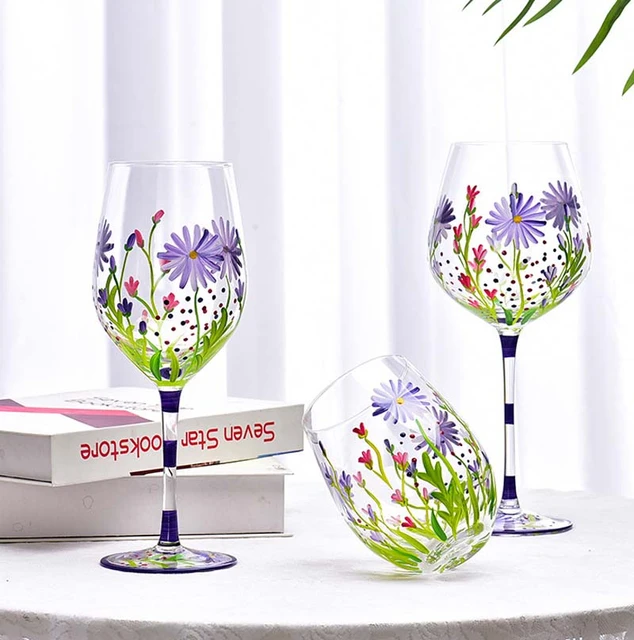 Hand Painted Flower Wine Glasses  Colored Glass Goblets Champagne -  Creative Red - Aliexpress