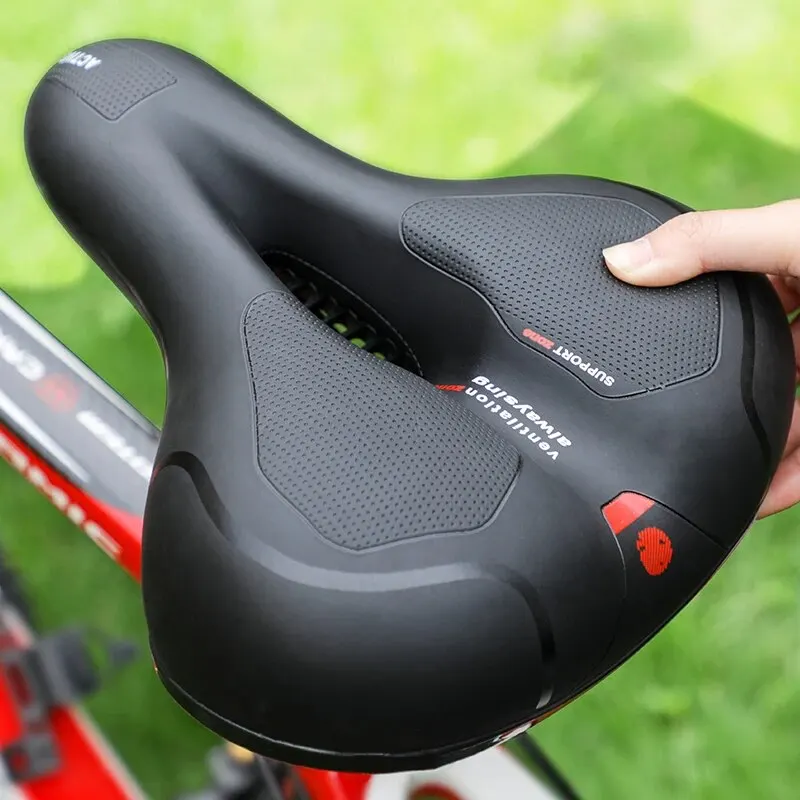 Bicycle saddle Hollow Breathable Men Women MTB Road Bike Saddle Shock Absorbing Comfortable Big Butt Bike Seat Safety Warning