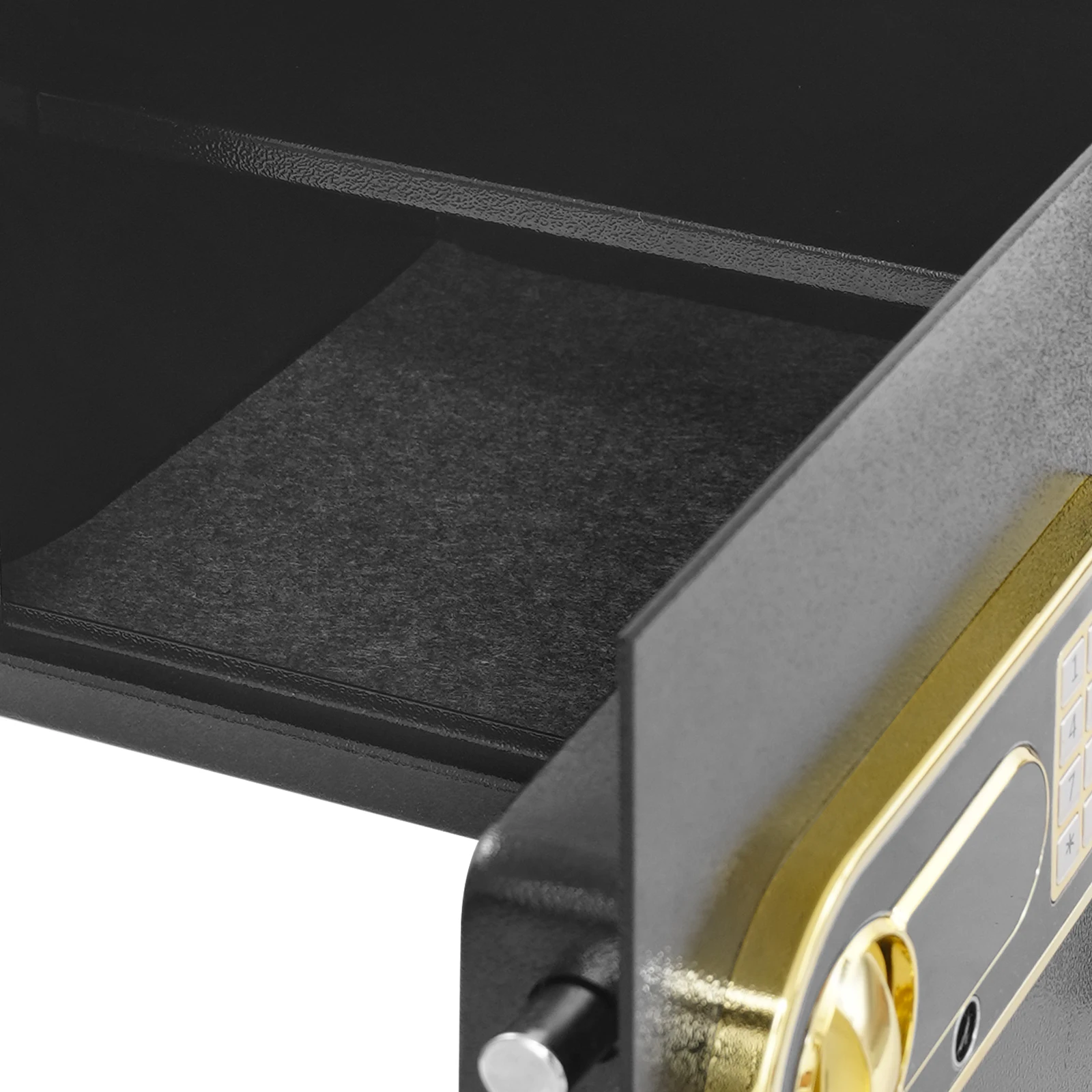 Open safe displaying organized personal items