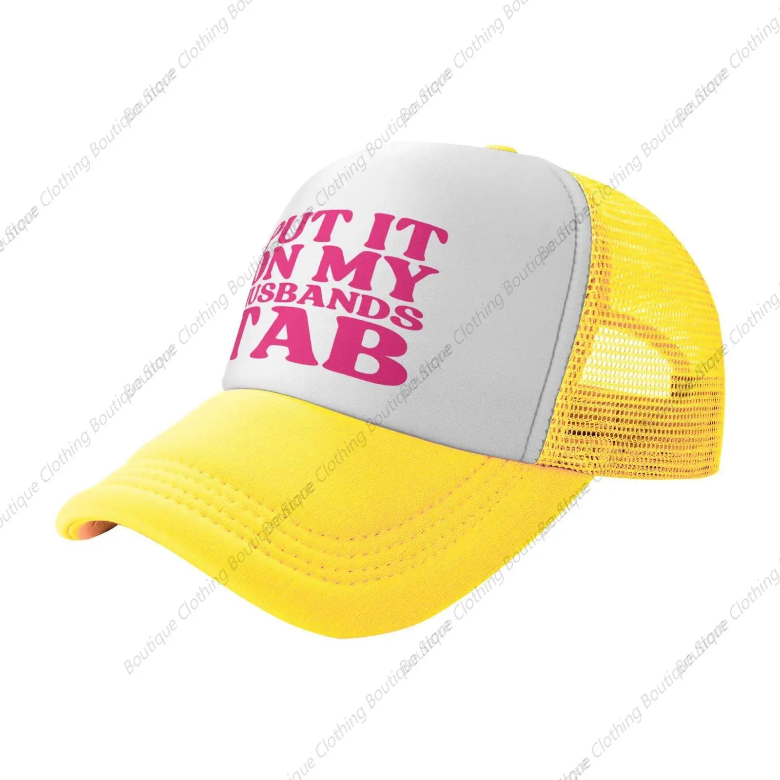 Put It On My Husbands Tab Trucker Hat Pink Father's Day Valentine's Day Mesh Hat Yellow Men Women Baseball Cap