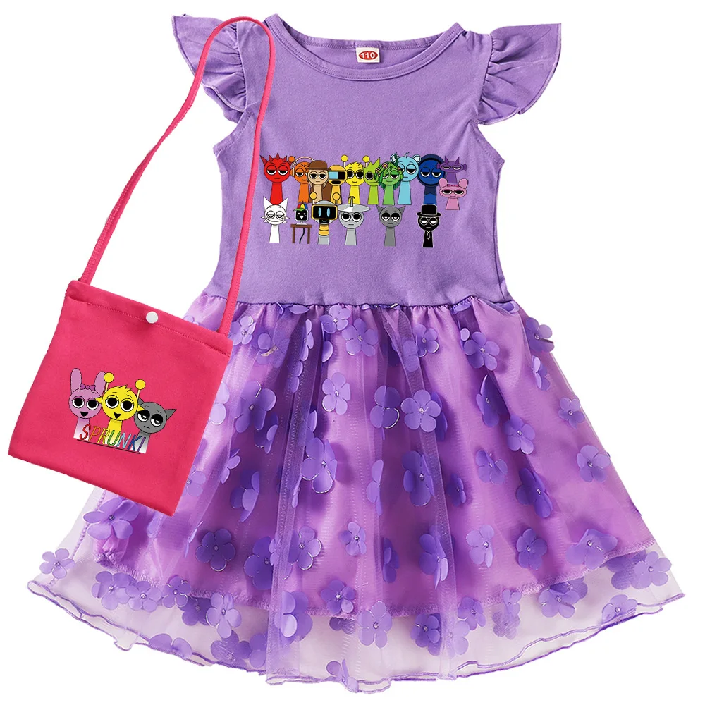 Popular Game Sprunki Dress for Kids Lace Casual Dresses for Baby Girls Super Clothes Wedding Party Summer