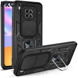 Ultimate Shockproof Magnetic Stand Phone Case with Ring Holder & Push Window Cover for Honor Play10A (Black)
