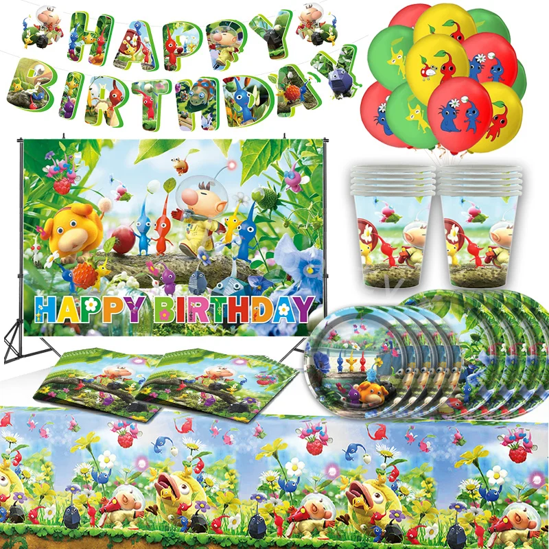 

Pikmin Birthday Party Decorations Switch Gamepad Party Favors Backpack Disposable Party Tableware Tablecloths Plates Baby Shower