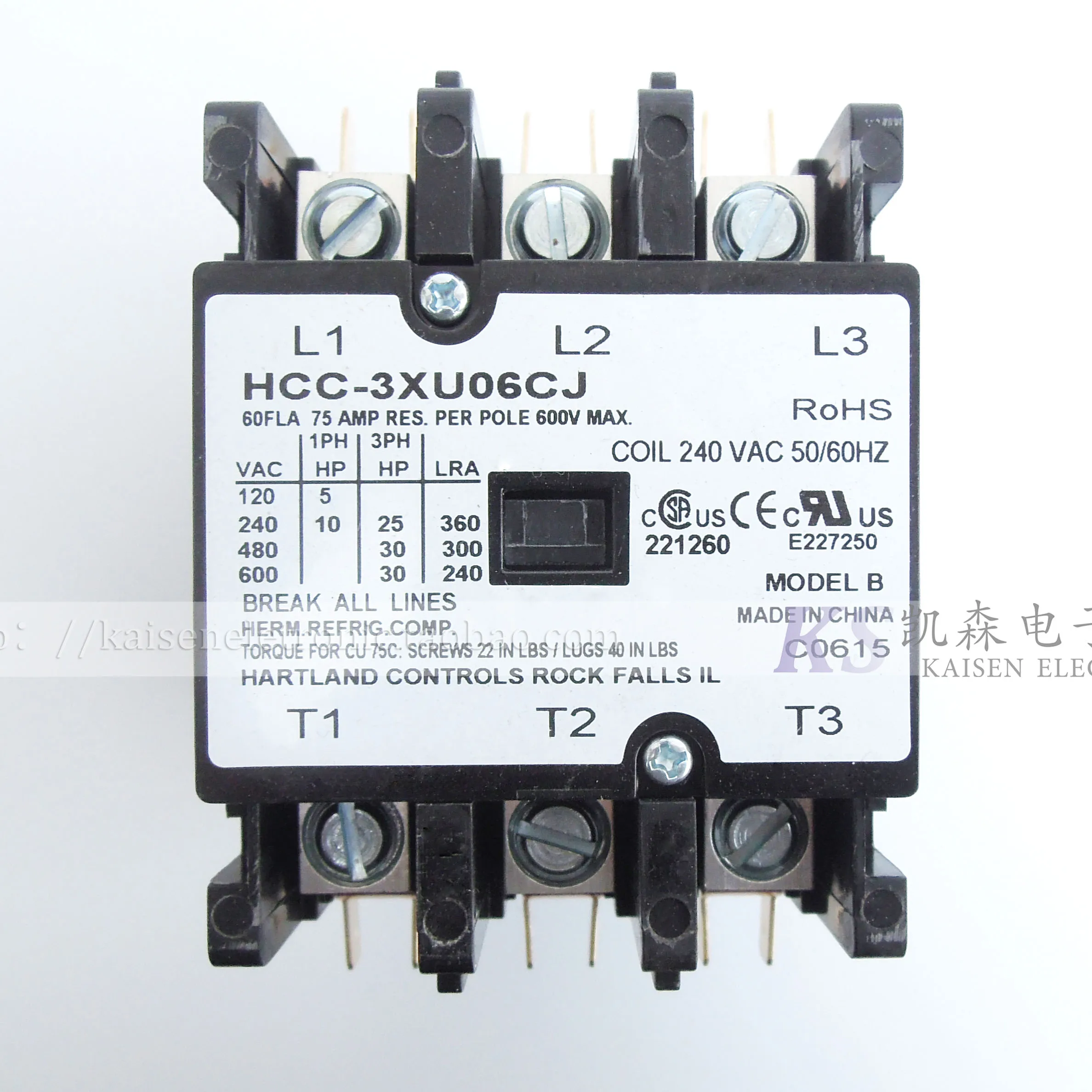 

220V 60A HCC-3XU06CJ Hartland Controls American three-phase AC contactor in stock