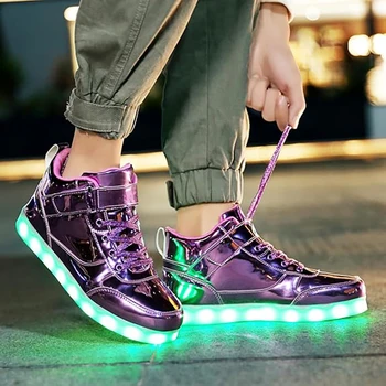 Led Shoes Women Men's Glowing Sneakers Unisex Luminous Sneakers for Boys Girls Children's PU Patent Leather High Top Trainers 1