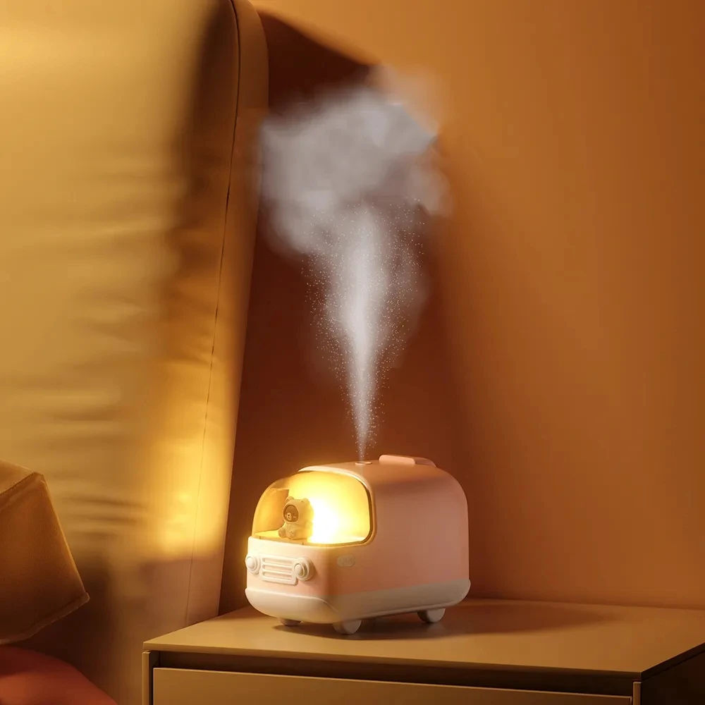 

Cartoon Bus USB Charging Electric Air Humidifier Wireless Portbale Ultrasonic Cool Water Mist Aroma Diffuser with Warm Light