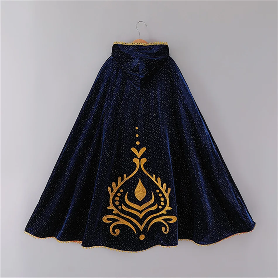 Anna Role Play Princess Hooded Cape Girl Print Cloak Kid Cosplay Birthday Carnival Halloween Party Charm Shiny Costume Accessory