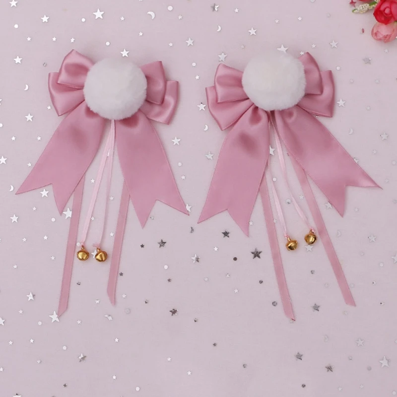 Cute Pompom Ball Hair Clips 2Pcs with Bowknot Bell/Tassel Sweet Faux Fur Animal Ears Hairpin Anime Lolita Barrette Cosplay Decor hair accessories,anime cosplay props