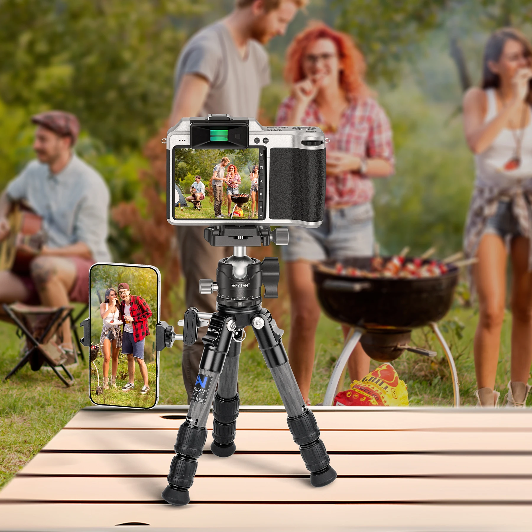 GX2 Carbon Fiber Tripod Compact Lightweight Portable Tabletop Tripods 360° Ball