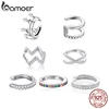 BAMOER 925 Sterling Silver Mono Clip Earrings for Girl CZ Platinum Plated Ear Cuffs Non Piercing for Women Wedding Party Jewelry