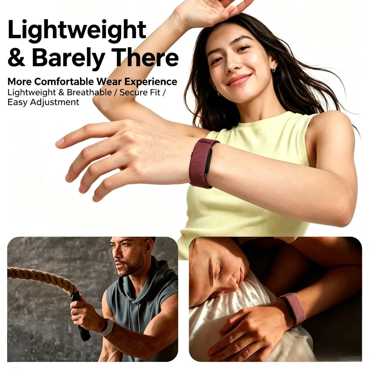 Woven Nylon Loop Strap for Sports Fitness Tracker - Adjustable Wristband