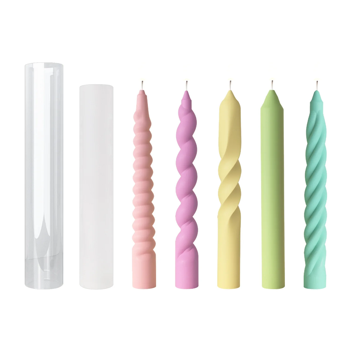 Multi Style Screw Long Stemmed Candle Strip Making Set Twist Rotate Resin Soap Silicone Mold Geometry Pole Birthday Party Decor