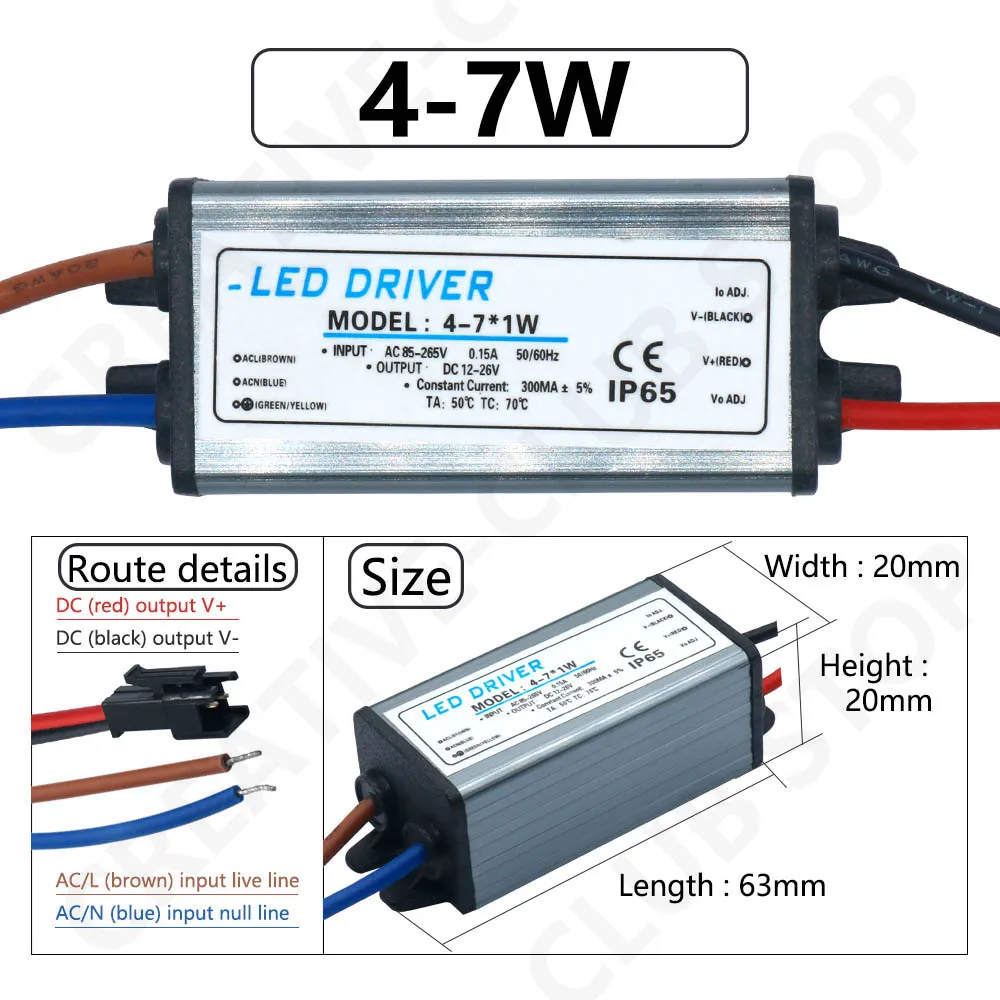 Ledes vezető 1-3W 4-7W 8-12W 12-18W 18-25W 25-36W Adapter Transzformátor AC85V-265V waterproofip65 áram Ajánlattétel 300ma számára Műszerfal ligh