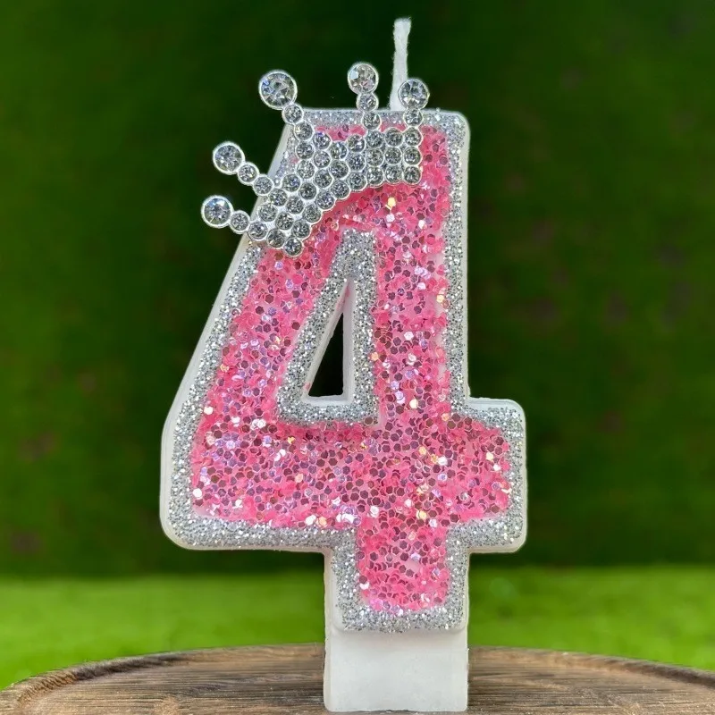 Crown Candles Colorful Sequin Cake Topper with Handmade Crown Design