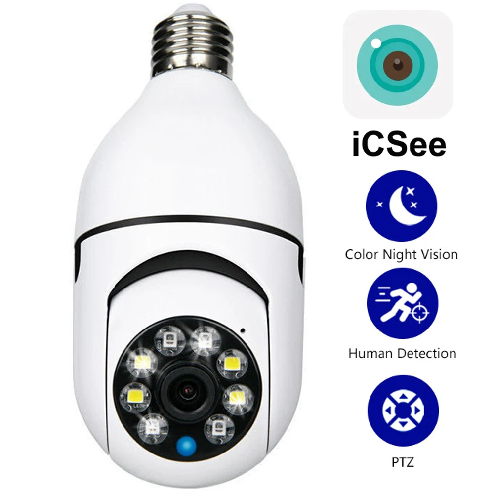 

iCSee E27 Bulb 4MP WiFi IP Camera Two Way Audio 2MP PTZ Camera Auto Tracking Home Indoor Security CCTV Camera Color Night Vision