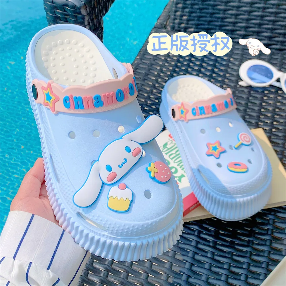 

Sanrio Kuromi Cinnamoroll Girls Sandals Kawaii My Melody Anime Cartoon Student Eva Thick Bottom Beach Hole Shoes Casual Slippers