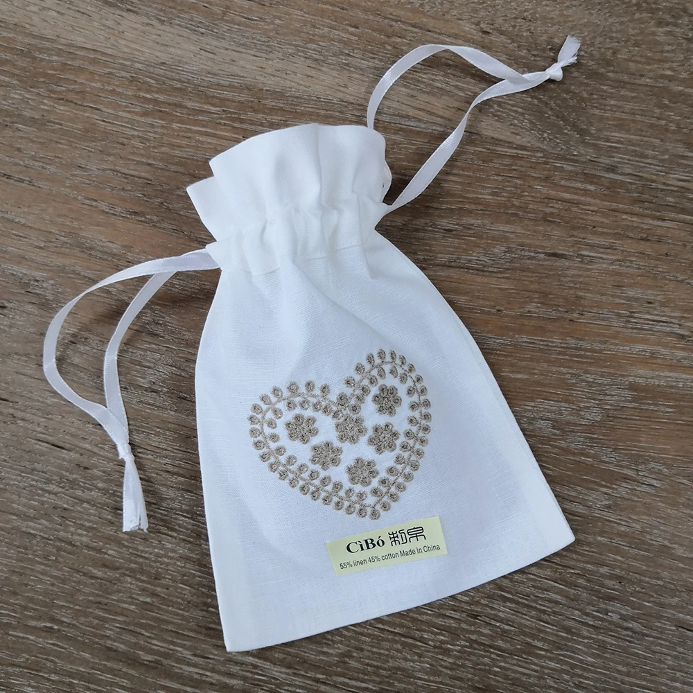 White Linen cotton 12 pieces 5&ldquo;x 7" embroidery Gift packaging jewelry storage aromatherapy bag Drawstring bag,jewelry storage bags