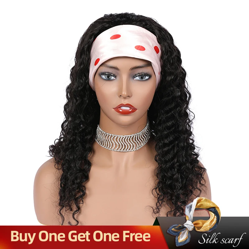 Natural Wave Headband Wigs Human Hair Wigs For Women 10-30inch No Glue No Sew Wavy Scarf Wig Brazilian Lace Wig 180% Density