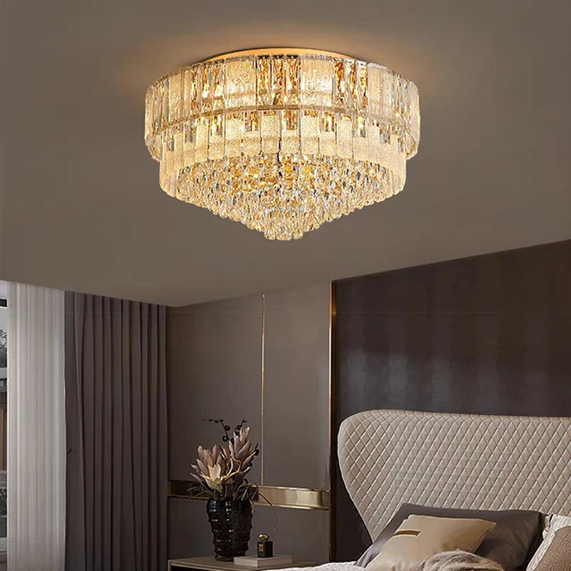 Luxury Crystal Silver LED Big Ceiling Lights for Dining Room