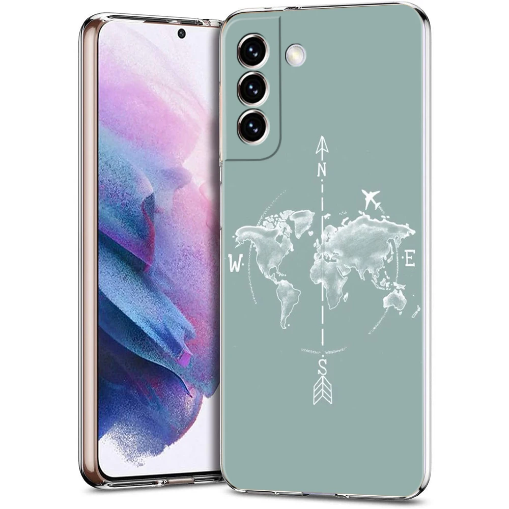 Clear Cartoon World Map Phone Case with Scenic Directions