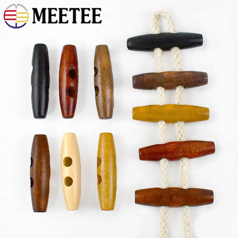 50pcs Meetee Wooden Buttons 30-60mm 2 Holes Natural Wood Horn Toggle for Wool Sweater Coat Bags Garment Accessories C1-27 6