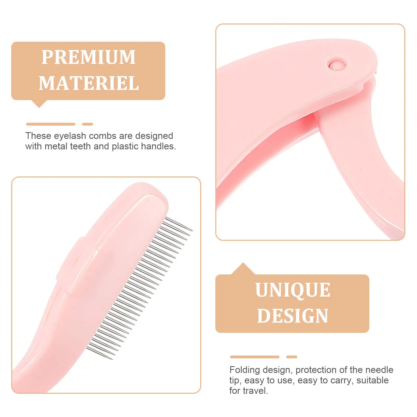 금속 빗살과 플라스틱 손잡이가 있는 접이식 속눈썹 빗, 여행용, 세척 용이, 곡선형 눈썹 빗, 뷰티 도구, 속눈썹 및 눈썹용