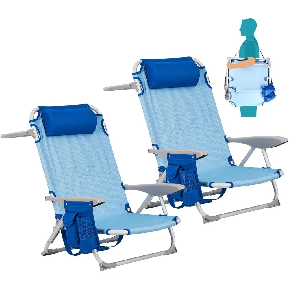 

Beach Chair with Headrest Portable Folding Chair 2 Piece Set Camping Outdoor Furniture Free Shipping